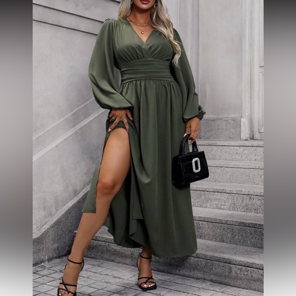 Elegant Olive Green Maxi Dress